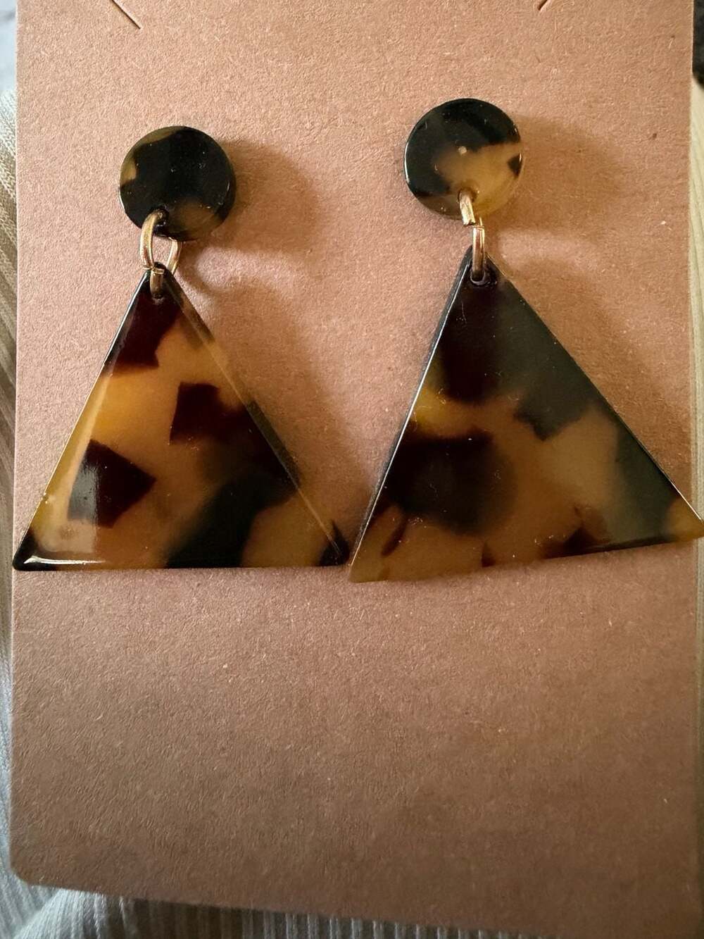 Tortoise Shell Acrylic Triangle Drop Earrings with Gold-Plated Post